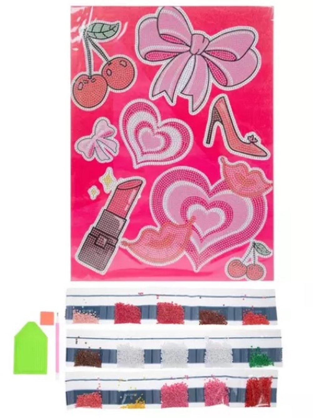 Hobby Lobby Pink Heart Bow Lipstick Cherry Diamond Art Kit